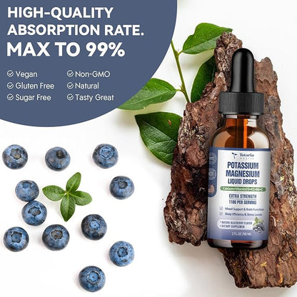 (2 Packs) Potassium Magnesium Supplement Liquid Drops - 200mg Potassium & 600mg Triple Complex Magnesium Glycinate Liquid Citrate Oil High Absorption Potasio Support Bone, Muscle, Leg Cramps