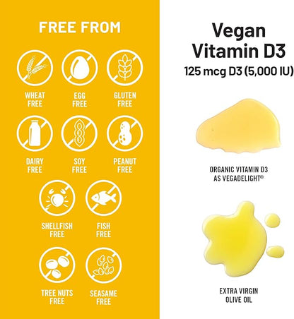 NatureWise Vegan Vitamin D3 5000iu (125 mcg) Organic D3 from Lichen - Supports Immune, Muscle, Bone Health - High Absorption with Organic Cold-Pressed Olive Oil - Non-GMO - 60 Softgels[2-Month Supply]