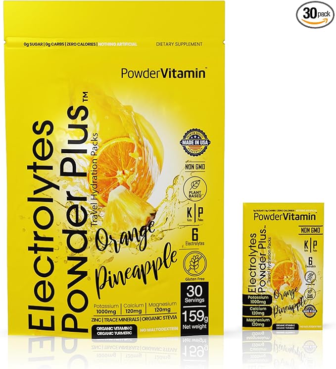 Electrolytes Powder Plus, Keto, Orange Pineapple, Sugar-Free, 1000mg Potassium, 120mg Calcium, 120mg Magnesium, Non GMO, Zero Calories, 30 Hydration Packets