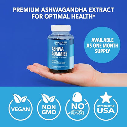 Ashwagandha Gummies for Stress & Mood Support - Vegan, Non-GMO Supplement for Calm & Relaxation - Withania Somnifera for Enhanced Sleep Quality & Emotional Balance - 1-Month Supply, Strawberry Flavor