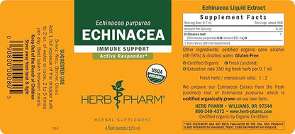 Herb Pharm Certified Organic Echinacea Root Liquid Extract for Immune System Support, Organic Cane Alcohol, 4 Ounce (Pack of 2)