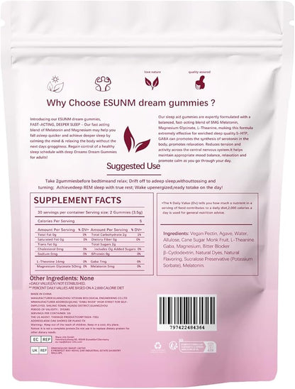 Deep Dream Sleep Gummies with 5mg Melatonin, Magnesium, Glycinate, L-Theanine for Sleep Support- Non-Habit Forming Sleep Supplement,60 Gummies, 30 Day Supply