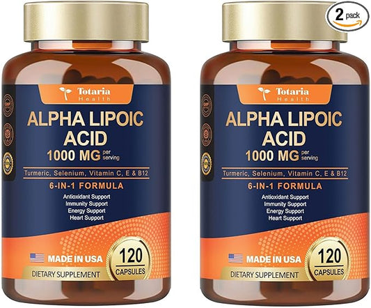 2 Packs Alpha Lipoic Acid 1000mg Antioxidant Supplement Capsules for Neuropathy Support Supplement Nerve Health, Liver Detox, Antioxidant, Metabolism and Cell Energy, Anti-Aging - Non-GMO, Gluten Free