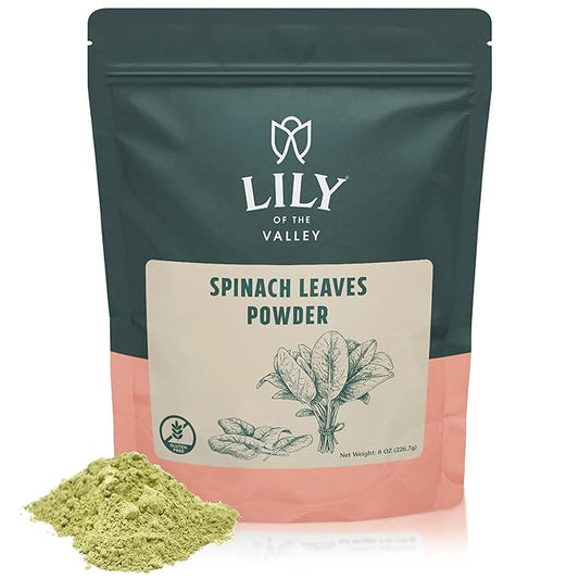 Lily of the Valley Spinach Powder - Green Superfood Powder for Juice, Smoothies, Soups, Baked Dishes & Recipes - Vegan & Gluten-Free - Packed in Resealable Pouch (16oz, 453g)