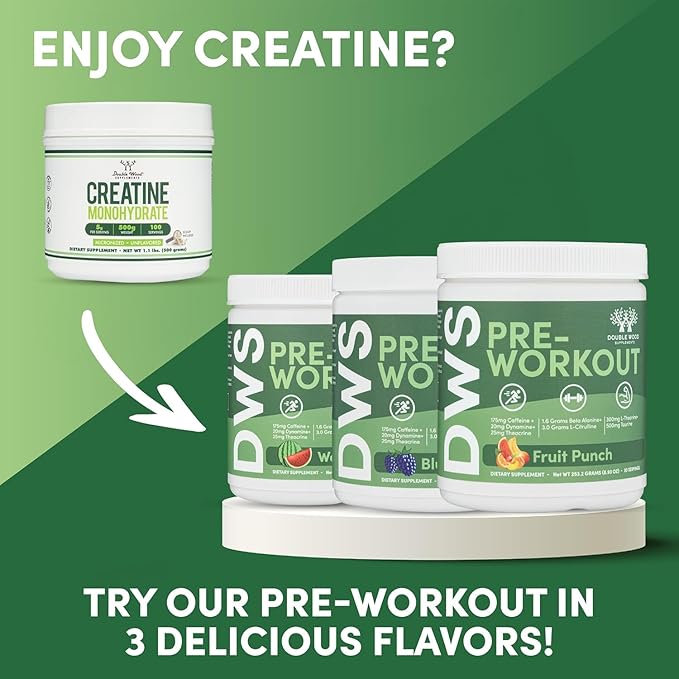 Creatine Monohydrate Powder 1.1lbs (100 Servings of 5 Grams Each - Third Party Tested Micronized Creatine Powder) (with Scoop)(Creatina Monohidratada) by Double Wood