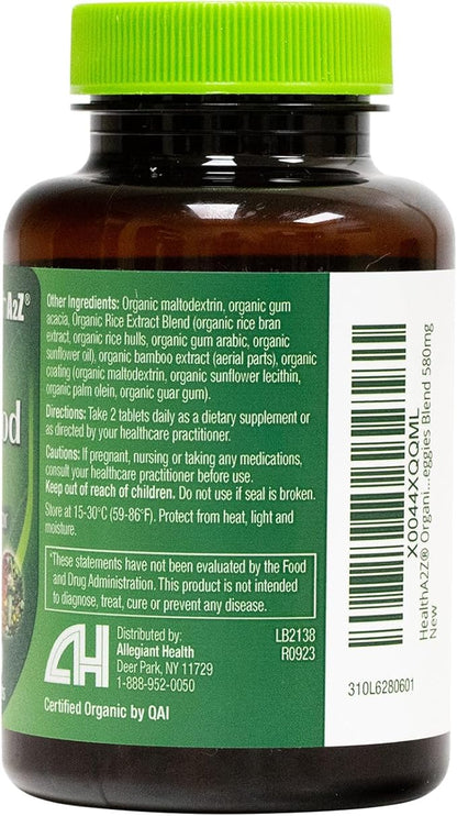 HealthA2Z® Organic Superfood Greens | 60 Tablets | Greens Blend 720mg | Fruits & Veggies Blend 580mg | Alfalfa, Broccoli, Spinach, Spirulina, Apple, Beet Root, Strawberry & Much More!