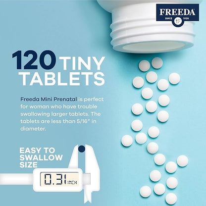 FREEDA Mini Prenatal Vitamin - Kosher Prenatals -Tiny Easy to Swallow Tablets - Prenatal Vitamins with Iron, Prenatal Folic Acid/Folate, Vitamin D - Pre Natal Multivitamin for Pregnant Women (120)