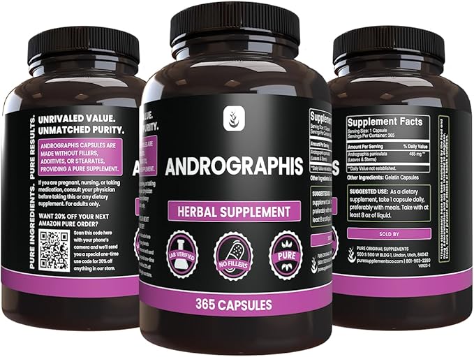 PURE ORIGINAL INGREDIENTS Andrographis Paniculata, (365 Capsules) Always Pure, No Additives Or Fillers, Lab Verified