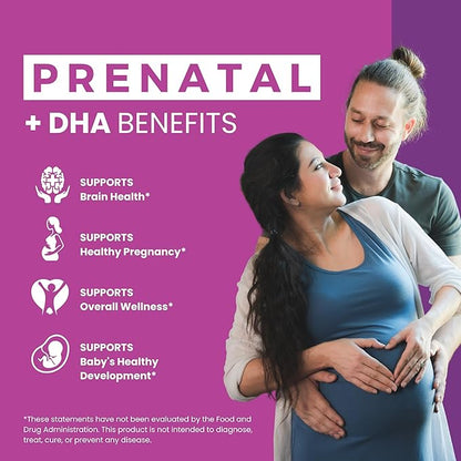Halal Prenatal Vitamins + DHA, Folic Acid Iron, Ginger for Soothing, One Daily, for All Pregnancy Stages, Gluten Free, Non-GMO, 60 Softgels, 2 Months Supply, USA Made, Halal Vitamins