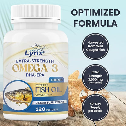 Omega 3 Fish Oil Capsules [3000mg] Omega 3 Supplement DHA Supplement | Omega3 Fish Oil Pills | for Heart Health, Immune System, Joints, Skin, & Brain Health, Gluten-Free and BURPLESS