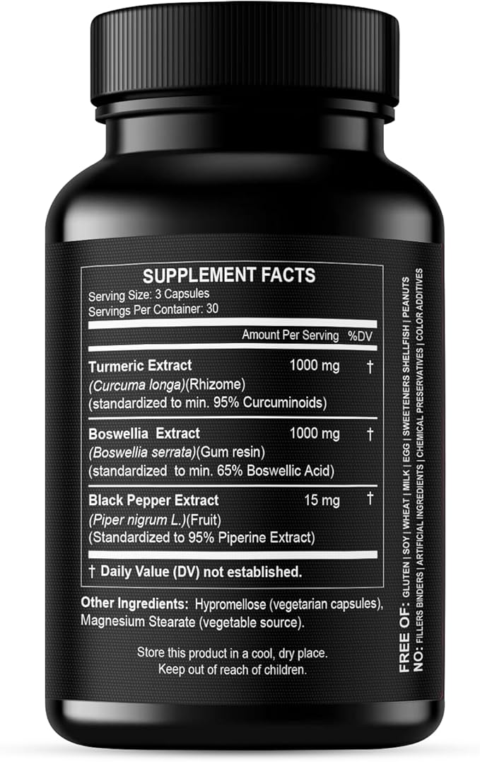 Turmeric Boswellia Extract Supplement 2000 mg – Extra Strength Boswellia Serrata with Turmeric Curcumin - 95% Curcuminoids and 65% Boswellic Acid - Standardized High Potency - Made in USA