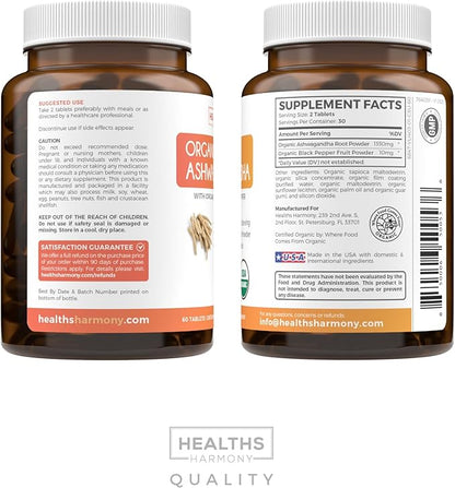 Adrenal & Ashwagandha (1-Month Supply) Calm & Energize Bundle - Adrenal Support with L-Tyrosine (120 Capsules) & USDA Organic Ashwagandha 1350mg Ashwagandha Root Powder per Serve (60 Capsules)