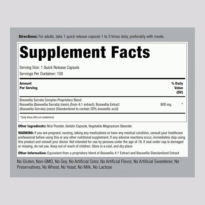 Piping Rock Boswellia Serrata Extract Capsules | 800mg | 150 Count | with Boswellic Acid | Non-GMO, Gluten Free Supplement