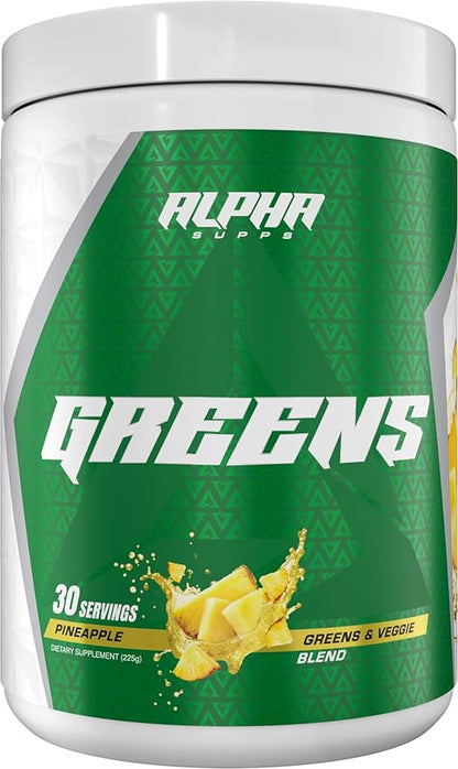 Alpha Greens Supplement | Fruit & Vegetable Superfood Powder | Over 40 Natural Plant Based Ingredients | Prebiotic & Probiotic Digestive Support Blend - 30 Servings (Pineapple)