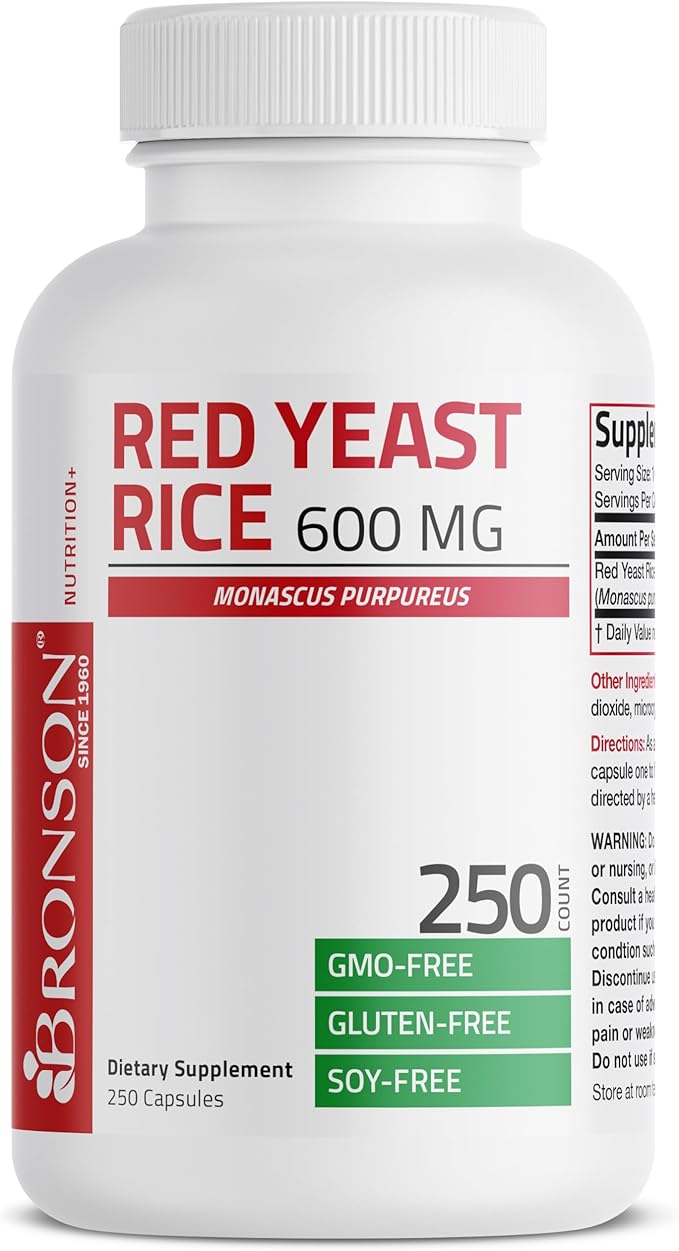 Bronson Red Yeast Rice 600 MG Monascus Purpureus Herbal Health, Non-GMO, 250 Capsules
