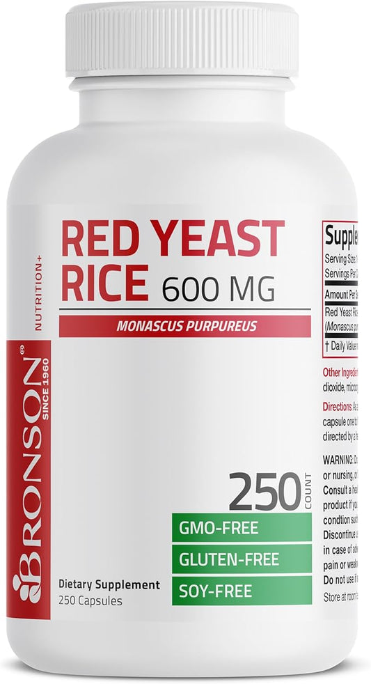 Bronson Red Yeast Rice 600 MG Monascus Purpureus Herbal Health, Non-GMO, 250 Capsules