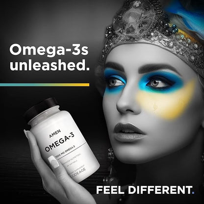 Amen Omega-3 Supplement - 1500mg High-Potency Daily Omega 3 - EPA and DHA Fatty Acids Fish Oil - 45-Day Supply - Fatty Acid Supplements - Fish Oil Pills - Non-GMO - 90 Soft Gels Capsules