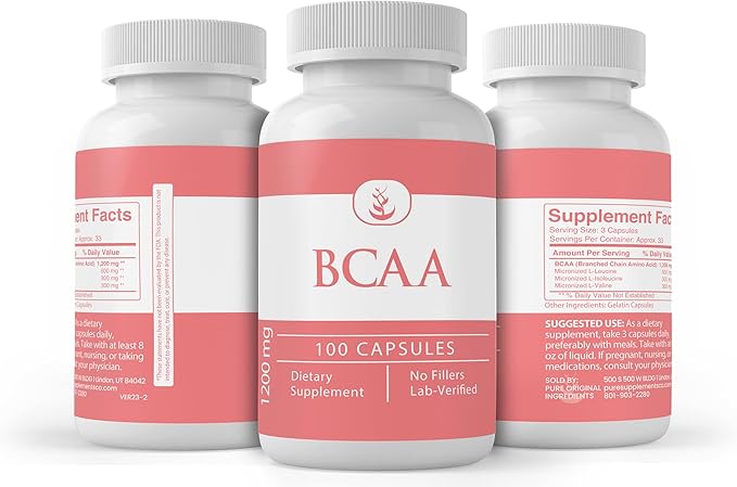 PURE ORIGINAL INGREDIENTS BCAA, (100 Capsules) Always Pure, No Additives Or Fillers, Lab Verified