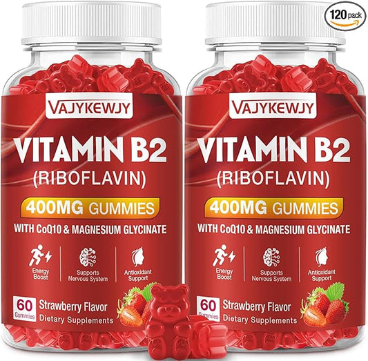 Vitamin B2 Gummies Riboflavin 400mg Strawberries Flavor, 120 Count，Vegan, Sugar-Free