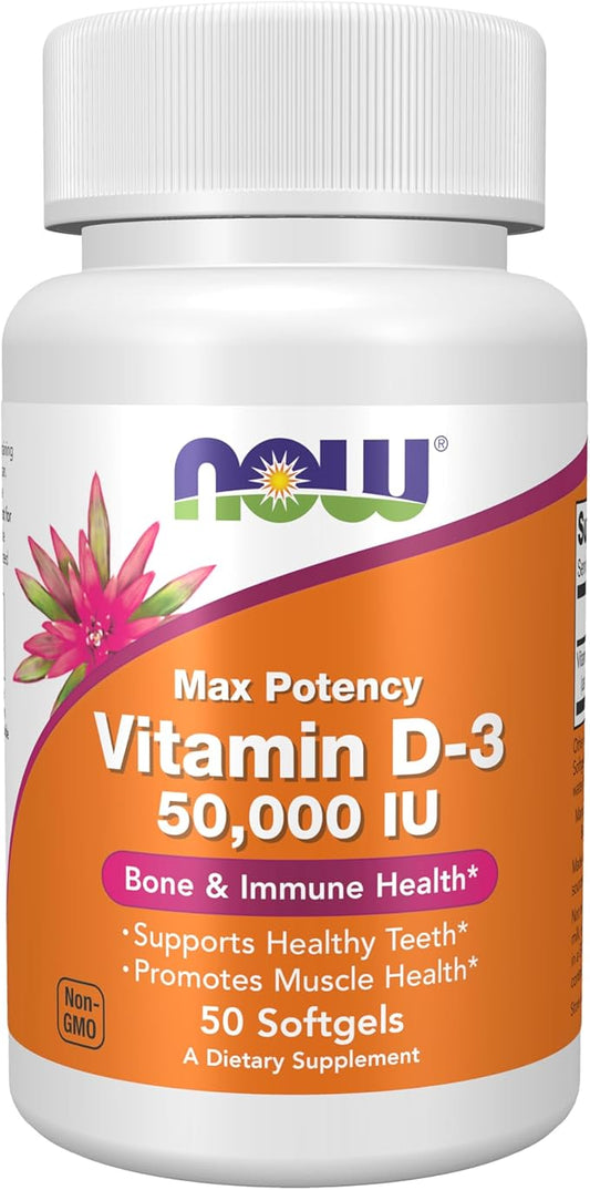 NOW Foods Supplements, Vitamin D-3 50,000 IU Softgels, 50 softgels