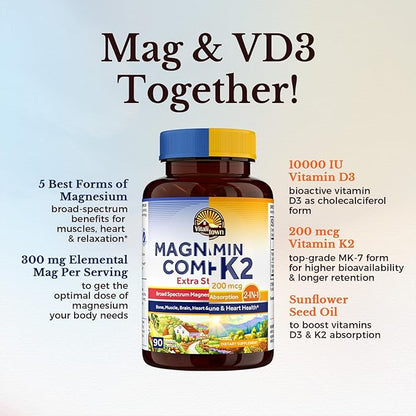 Vitalitown Magnesium Complex and Vitamin D3 K2 Bundle (Pack of 2) | Magnesium 5-in-1 Complex (Item 1) & Vitamin D3 K2 Supplement (Item 2) | 90 Capsules + 90 Softgels