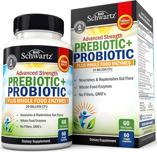 Prebiotics and Probiotic with Whole Food Enzymes for Adults Women & Men - Probiotics Lactobacillus Acidophilus - Digestive Health Capsules Shelf Stable Supplement - Non-GMO Gluten & Dairy Free -60ct