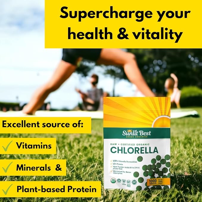 Chlorella Tablets Mega-Pack 1000 Tablets Cracked Cell, Raw, Non-GMO. 100% Pure Chlorella Pyrensoidosa. Green Superfood. High Protein, Chlorophyll & Nucleic acids. No preservatives or fillers - 2-Pack