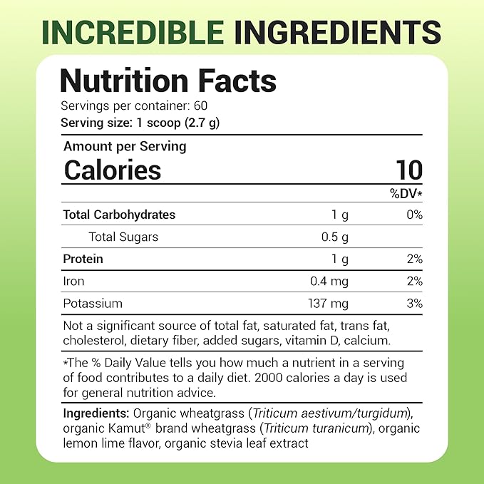 Dr. Berg USDA Certified Organic Green Powder Superfood (60 Servings) - Made with Raw Wheatgrass, Chlorophyll, Trace Minerals & Natural Enzymes - Non-GMO Green Superfood Powder - Lemon Flavor