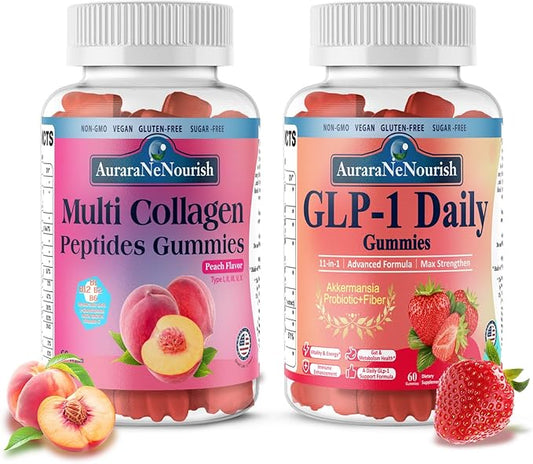 2 Pack Multi Collagen Peptides Peach Gummies & GLP-1 Daily Gummies Sugar-Free for Women Men