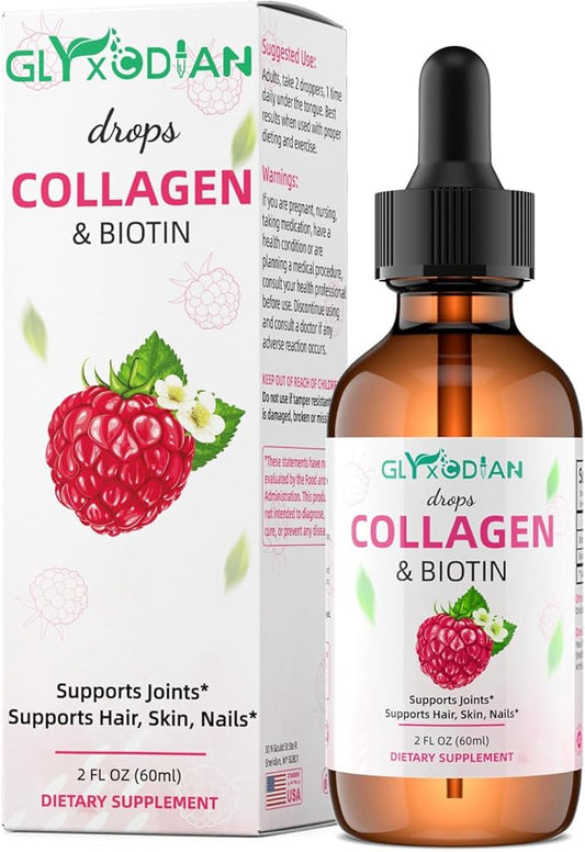Collagen Biotin Drops - 50000mcg Liquid Collagen Supplement for Hair Growth, High Antioxidant Support Radiant Skin, Strong Nails for Women & Men, Non-GMO, Gluten Free, 2 fl Oz, Raspberry Flavor