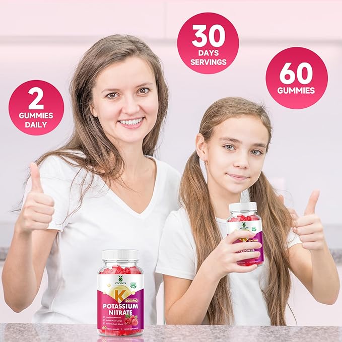 Potassium Gummies for Women & Men, High Dose Potassium Supplement 2000mg Supports Muscle Cramps & Electrolyte Balance, Raspberry Flavor 120 Count