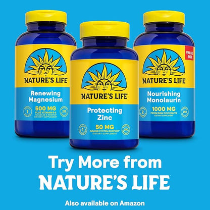 NATURE'S LIFE Protecting Zinc 50mg with 2.5mg Copper - Chelated Zinc Supplement for Immune Support, Bone Health, Muscle Function and Heart Health Support, 60-Day Guarantee, 250 Servings, 250 Tablets