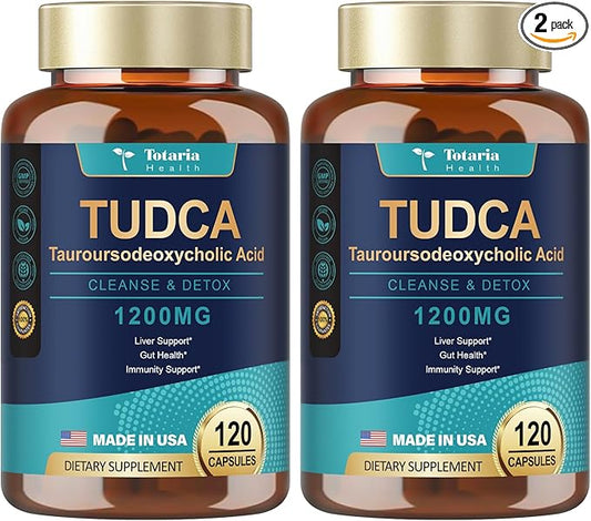 (Pack of 2 TUDCA Supplement 1200mg (Tauroursodeoxycholic Acid), 120 Capsules, Ultra Strength Pure TUDCA Bile Salts Liver Supplements, Liver and Gallbladder Cleanse & Repair, Vegan