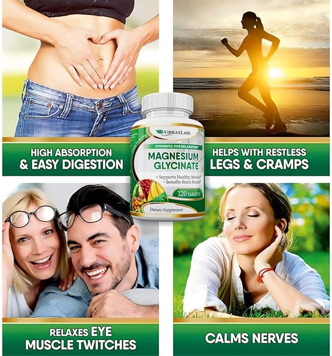 Magnesium Glycinate Supplement, 400mg, for Men & Women, for Stress, Energy, Muscle Cramps, Joint Support, Chelated, High-Absorption, Non-Laxative, Gluten-Free