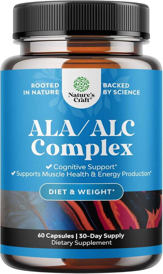 ALC and Alpha Lipoic Acid Supplements - Acetyl l-carnitine Alpha Lipoic Acid Antioxidant Supplement - Essential Fatty Acids for Skin Care Health AMPK Activator and Metabolism Booster for Weight Loss