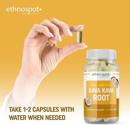 Kava Kava Root Calming Supplement Capsules – Supports Relaxation and Mood Balance with Natural Herbal Kava Extract – Non-Habit Forming, Gluten-Free – 125 Vegan Capsules