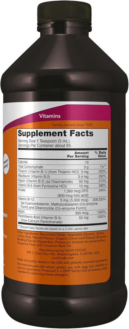 NOW Foods Supplements, Ultra B-12, Liquid, 800 mcg Folic Acid, Cellular Energy Production*, 16-Ounce