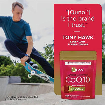Qunol CoQ10 200mg Soft Chews, Extra Strength & Ultra High Absorption Coenzyme Q10 Supplement, #1 Cardiologist Recommended Supplement for Heart Health, 90 Count