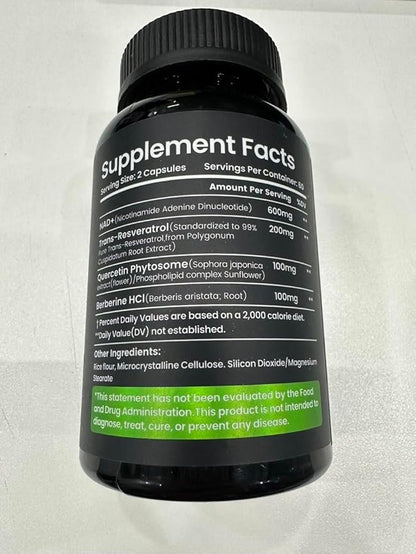 NMN Supplement Alternative - Liposomal Nicotinamide Riboside,Trans-Resveratrol,Quercetin Phytosome&Berberine- High Purity NAD - 120 Capsules for Men&Women Good Choice for Daily