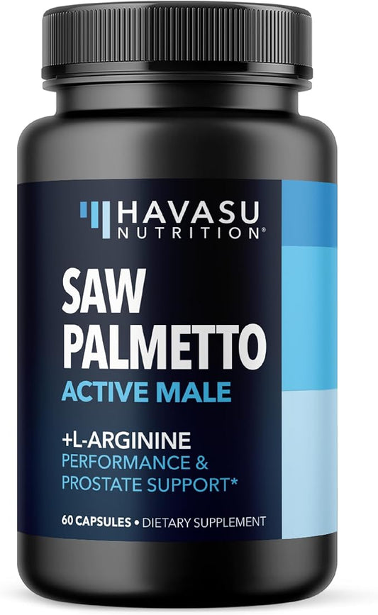 Saw Palmetto 500mg and L-Arginine 500 mg - Prostate Health and Nitric Oxide Supplements for Men - 60 Count - Urinary Function Support and Endurance for Active Males - Vegan, Non-GMO, 1 Month Supply