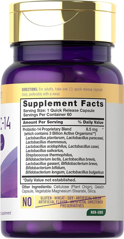 Carlyle Probiotic for Women & Men | 3 Billion CFU | 60 Capsules | 14 Strains | Non-GMO & Gluten Free