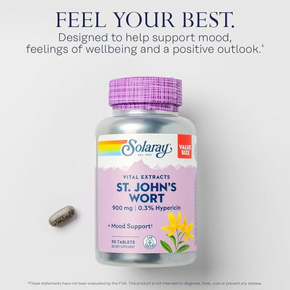SOLARAY St. Johns Wort Aerial Extract One Daily 900mg | Standardized w/ 0.3% Hypericin for Mood Stability | Non-GMO | 90 Servings | 90 Tablets