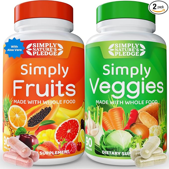 Simply Nature's Pledge -Packed with 42 Different Fruits & Vegetables - Made with Whole Food Superfoods - with Aloe Vera – 100% Soy Free - 90 Count (Pack of 2)