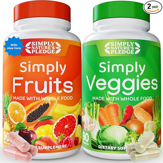 Simply Nature's Pledge -Packed with 42 Different Fruits & Vegetables - Made with Whole Food Superfoods - with Aloe Vera – 100% Soy Free - 90 Count (Pack of 2)