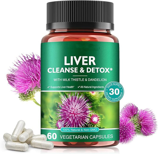 Liver Cleanse Detox and Repair- High Strength Herbal Liver Support Supplement with Milk Thistle Dandelion Root & Vitamins,Ginger and More,60 Vegetarian Capsules for Liver Health