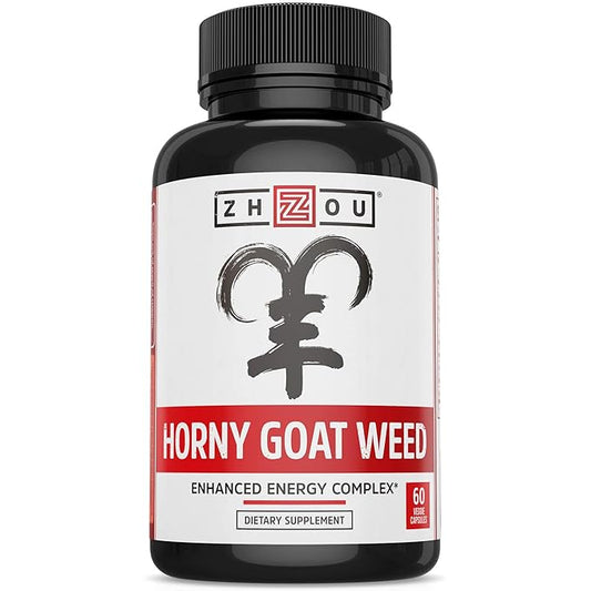 Zhou Horny Goat Weed - Herbal Extract for Men & Women, Supplement with Maca, Tribulus, Tongkat Ali & Ginseng, Maximum Strength for Health & Energy - 60 Veggie Capsules