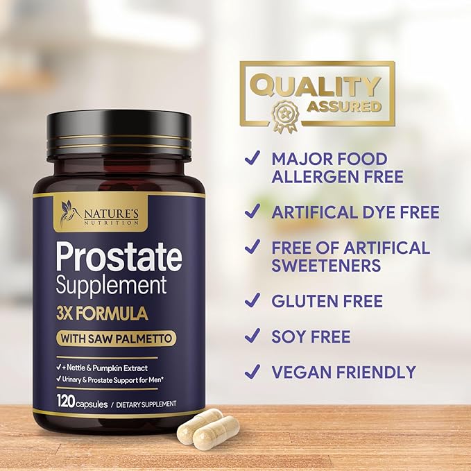 Prostate Health Supplements for Men - Support Complex Formula with Saw Palmetto, Beta Sitosterol, Stinging Nettle, Pygeum, Pumpkin Seed, Zinc - Supports Prostate & Urinary Health - 120 Capsules