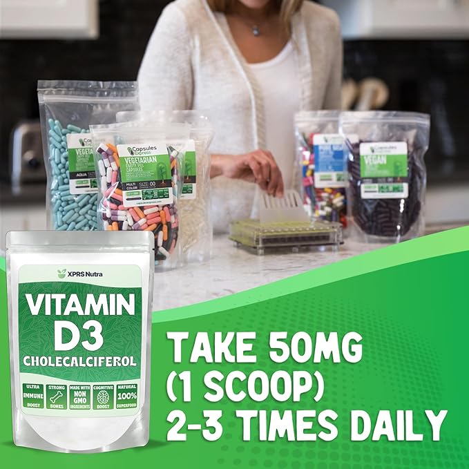 XPRS Nutra Vitamin D3 Powder (Cholecalciferol) - Unflavored VIT D for Bones and Immunity - Vitamin for Muscle Function - Vitamin D Powder Supplements (4 Ounce)