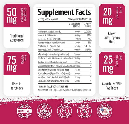 1 Body Ashwagandha Complex Supplement, Focus and Energy Support, 120 Vegan Capsules
