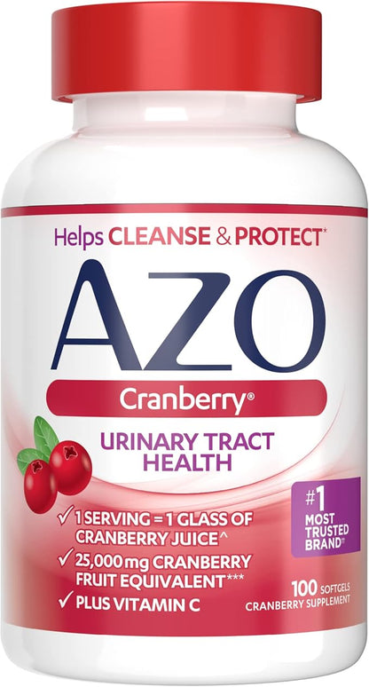 AZO Complete Feminine Balance Daily Probiotics for Women & Cranberry Urinary Tract Health Supplement, 1 Serving = 1 Glass of Cranberry Juice, Sugar Free Cranberry Pills, Non-GMO 100 Softgels